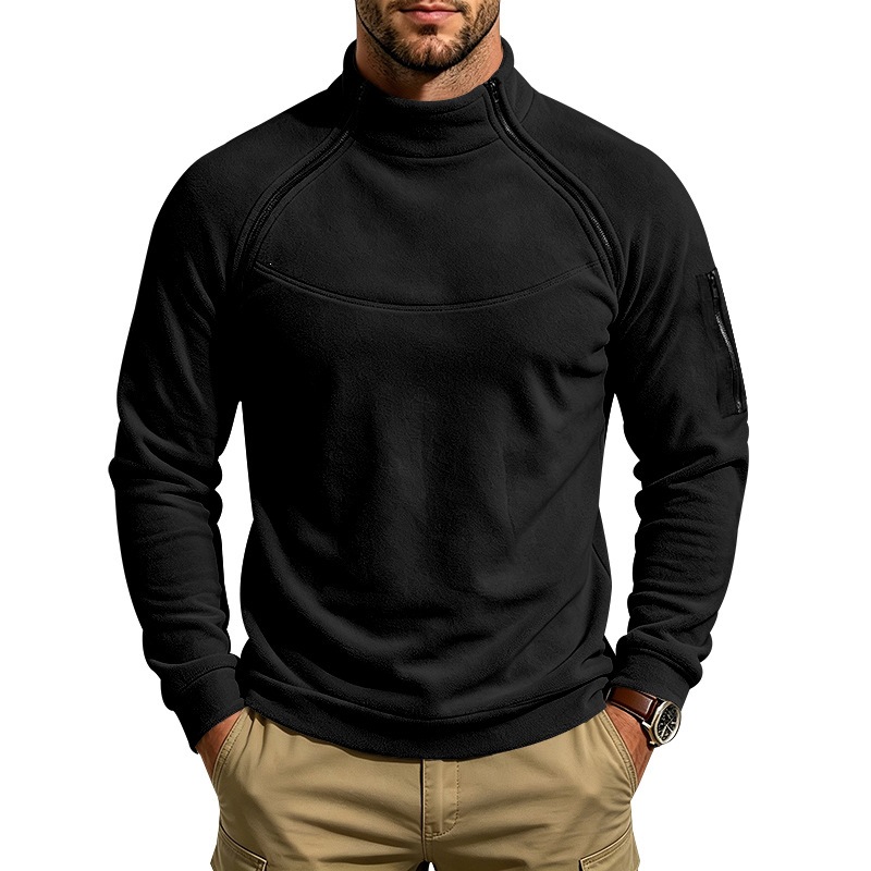 Oreo Heavy Duty Fall Winter Outdoor Men's Mountain Climbing Casual Loose Collar Fleece Two Zipper Warmth Sweater