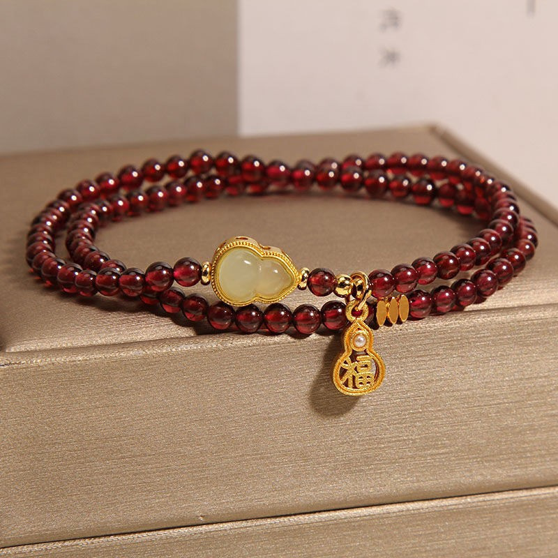 Faux Garnet Beaded Wrap Bracelet