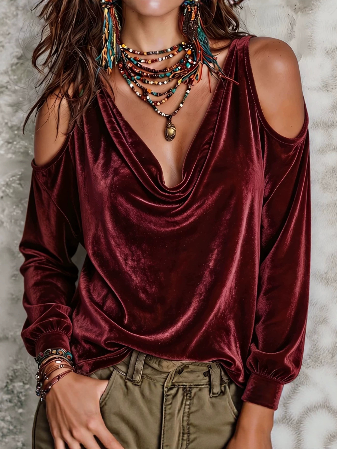 Women's Autumn Velvet Off-Shoulder Fashion Casual Long-Sleeve