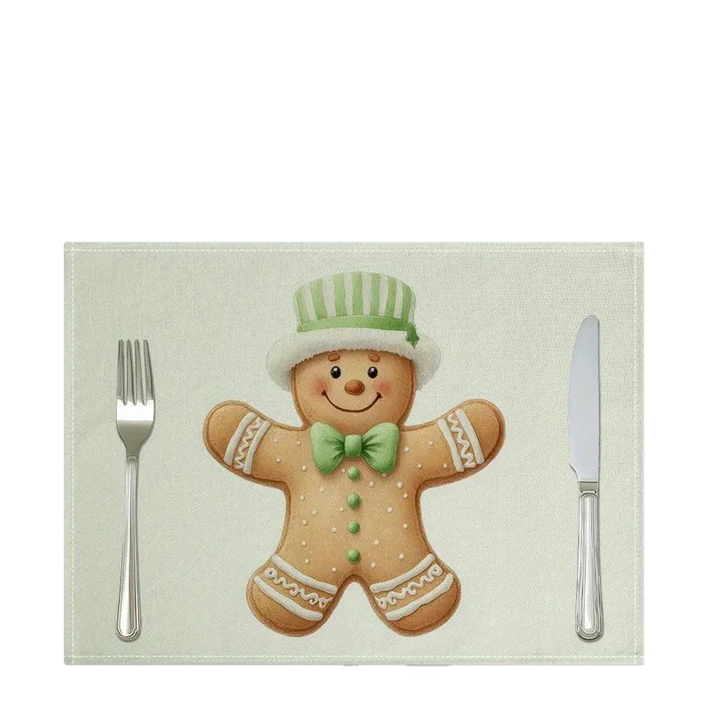 Christmas Gingerbread Man Placemat Polyester Textured Dining Table Holiday Party Home Decor Festive Kitchen Mat 2