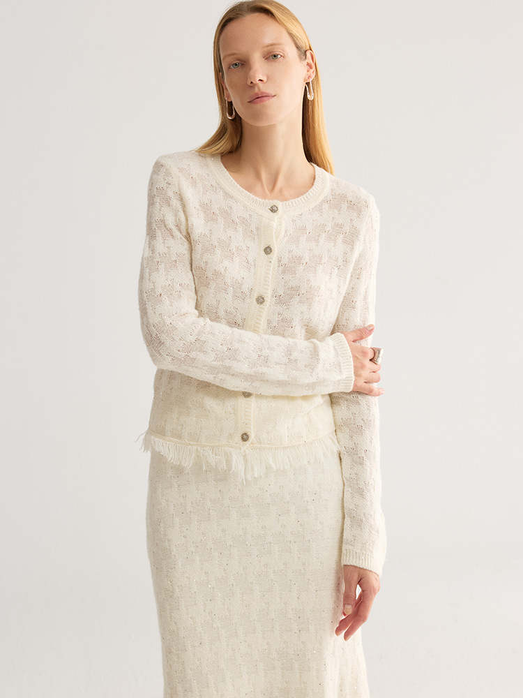 Sequin Fringe Cashmere & Wool Blend Cardigan