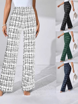 2025 Summer European And American Cross-Border Amazon Popular Women's Fashion Casual Plaid Print Trousers