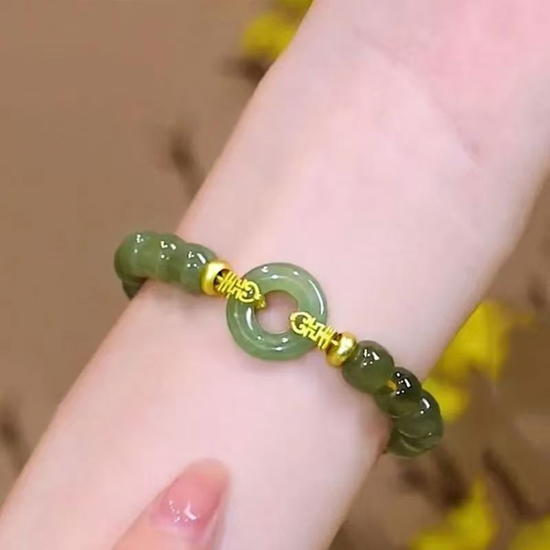 Happy Event Linmen Ping An Buckle Bracelet Women's Simple Niche Design Sense Light Luxury Style Advanced Sense Imitation Hetian Jade Bracelet product image
