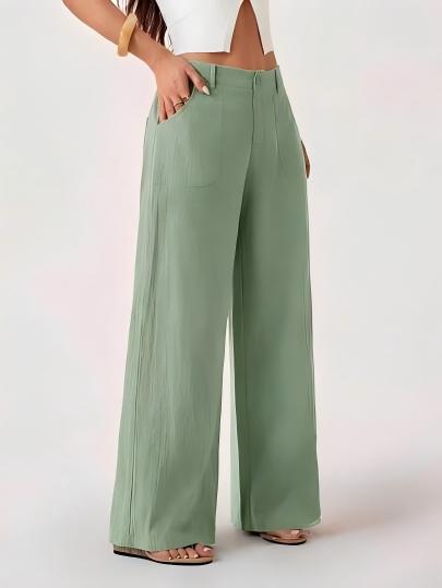 2026 New Style Women's Cotton Linen Wide Leg Pants, Mid Rise, Casual And Commuter Style, Solid Color With Pockets — image 6 of 17