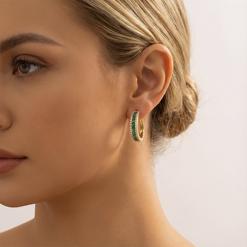 Morning Moon Cross-Border Earrings, Light Luxury Niche Style Ear Clips For Women, Simple And Versatile, Super Shiny Zircon Inlaid Minimalist Hoops