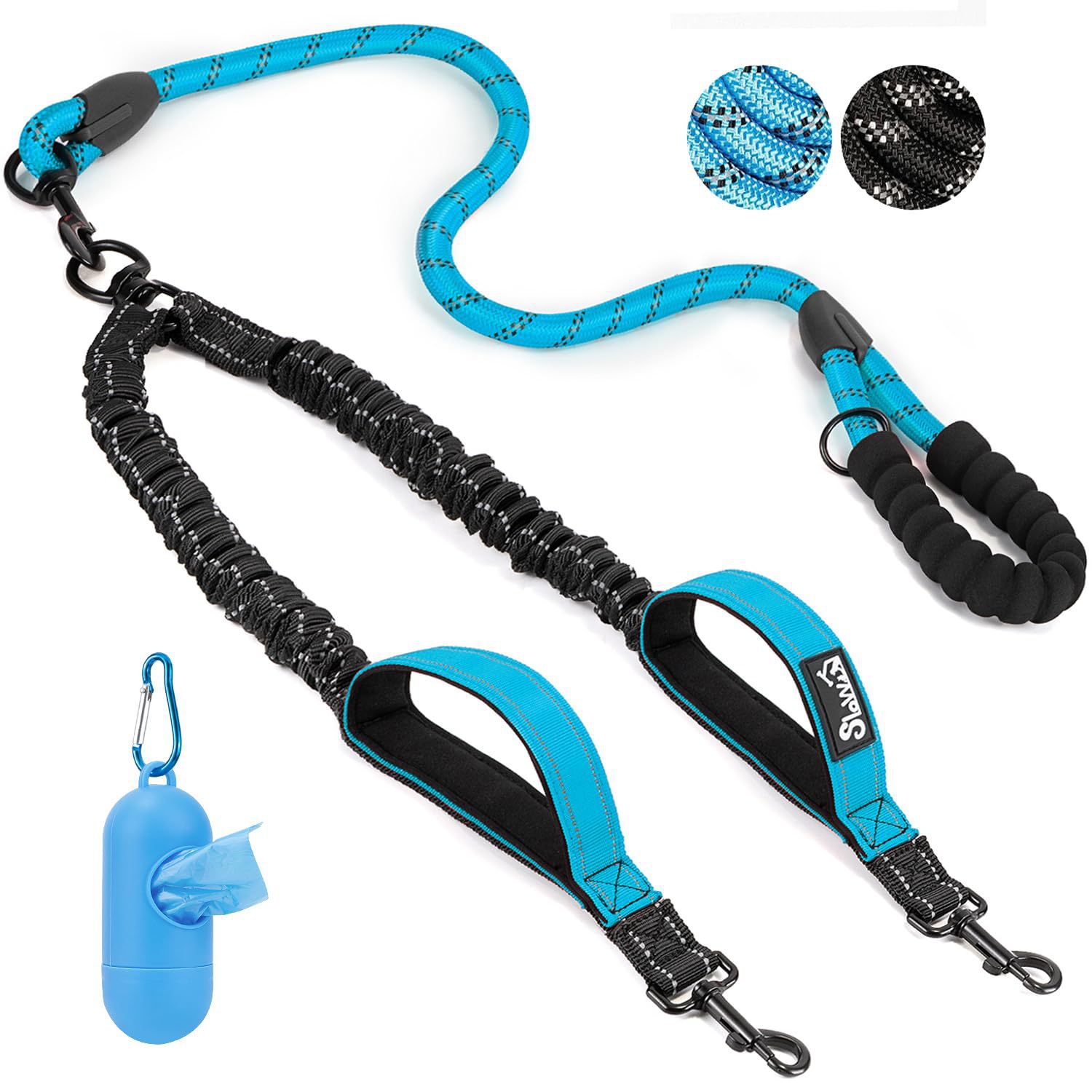 Amazon Double Dog Leash Anti-Escape Cushioning Comfortable 360 Rotating Heavy-Duty Reflective Traction Strap - Default