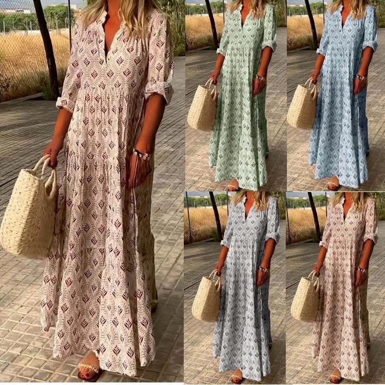 2023 Autumn And Winter Beautiful Beauty New Cross-Border Aliexpress Retro Stand Collar Large Size Fashion Loose Dress Long Style
