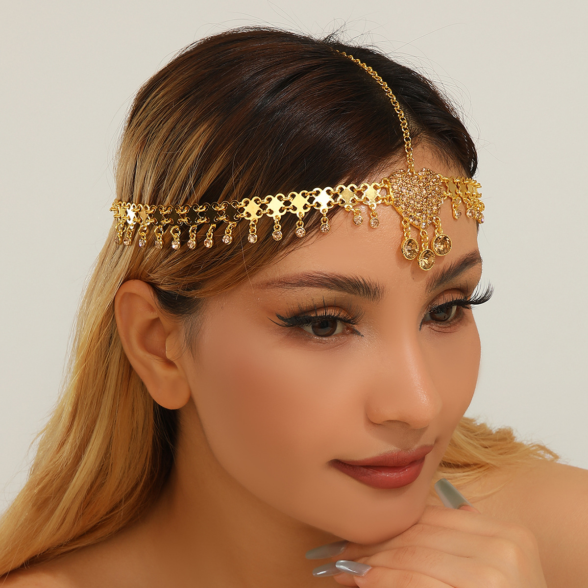 Gold Tone Rhinestone Tassel Headpiece, picture 3 of 3