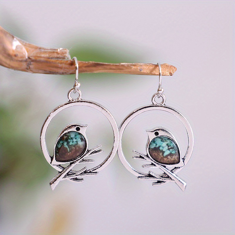 Vintage Bird Branch Hoop Cercei Argint Ton Alamă Femei Natură Petrecere Artistică Bijuterii Modă Elegant