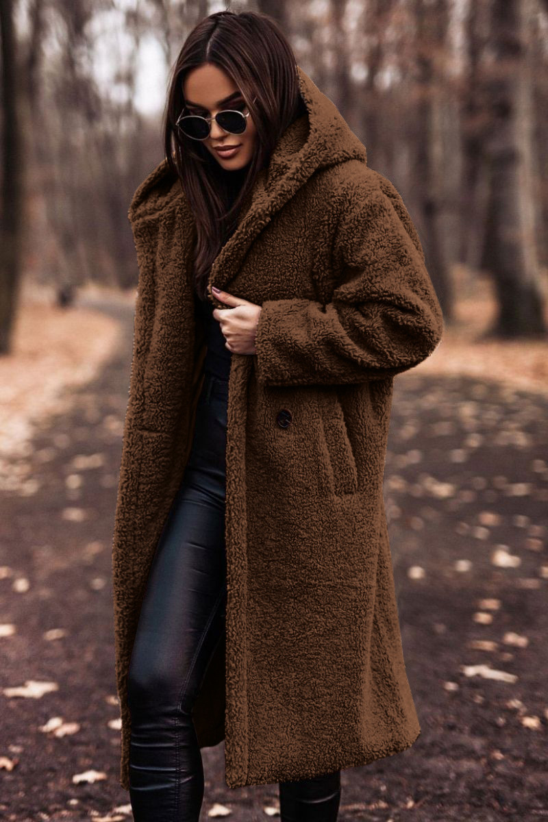 In-Stock Amazon Cross-Border Supply Autumn And Winter Fashion Long Solid Color Long-Sleeve Woolen Women's Coat
