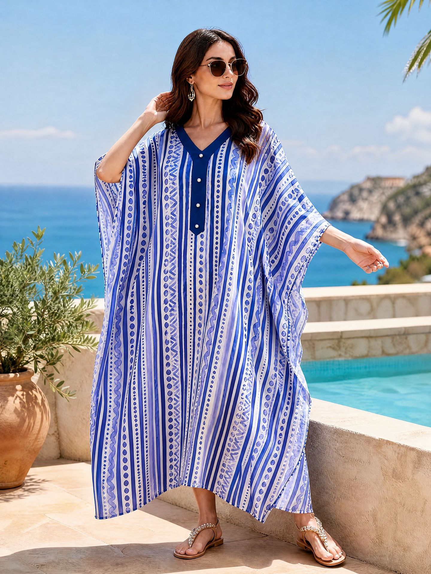 Kaftan Dresses For Women Plus Size V-Neck Batwing Kaftan Beach Dress Bathing Suit Cover-Up Loungewear