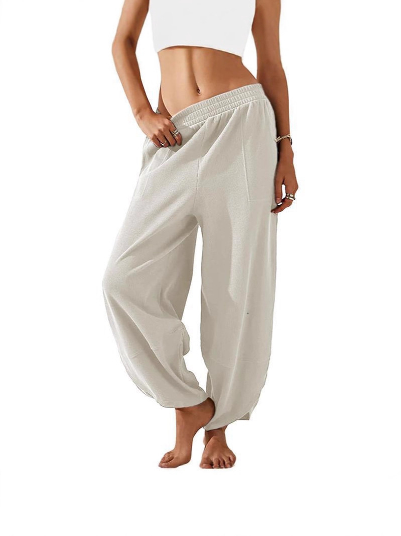 2025 Cross-Border Spring And Autumn Women's Loose Wide-Leg Pants Casual Fashion Versatile Elastic Waist Harem Pants With Slimming Effect And Waist Cinching