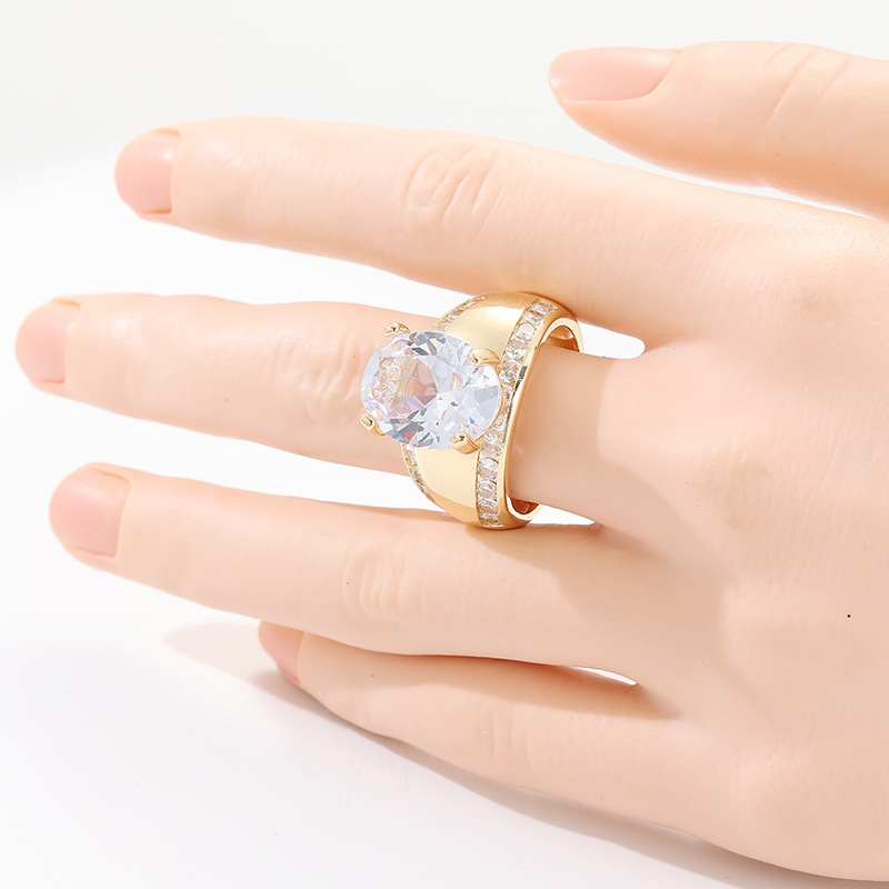 Luxury Oval Zircon Wide Band Statement Ring