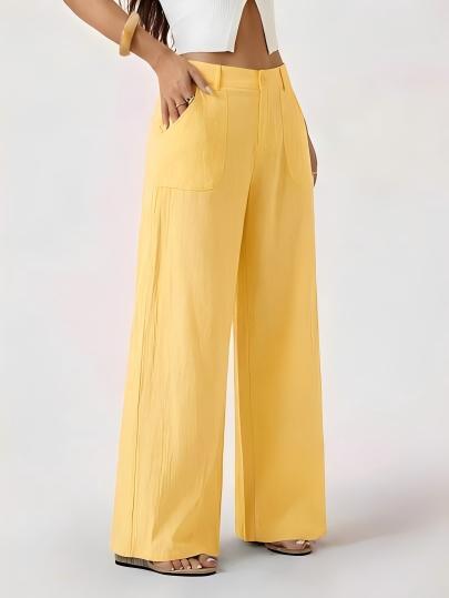 2026 New Style Women's Cotton Linen Wide Leg Pants, Mid Rise, Casual And Commuter Style, Solid Color With Pockets — image 15 of 17