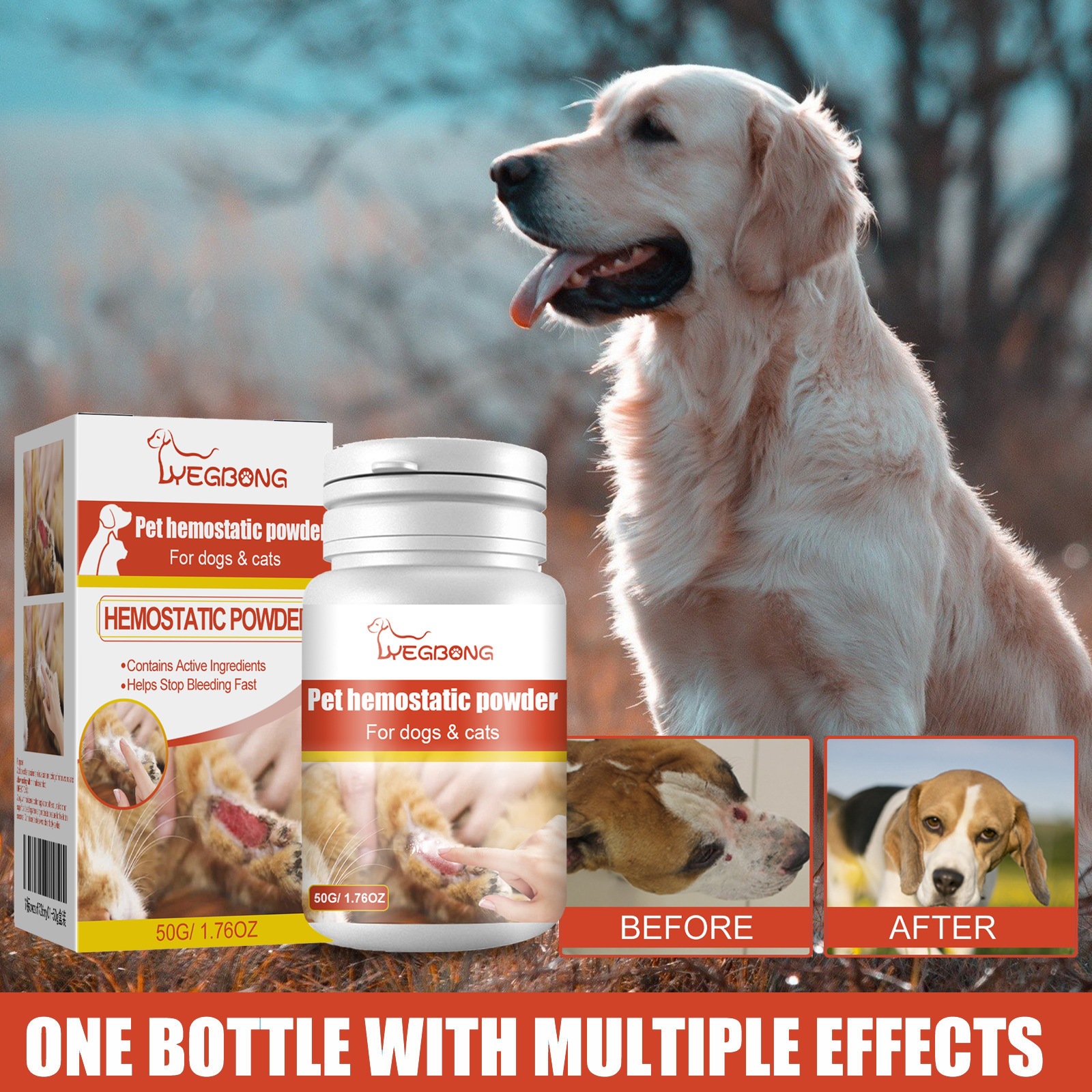 Yegbong Pet Hemostatic Powder Pet Wound Healing Powder Cat And Dog Skin Wound Cleaning Hemostatic Powder