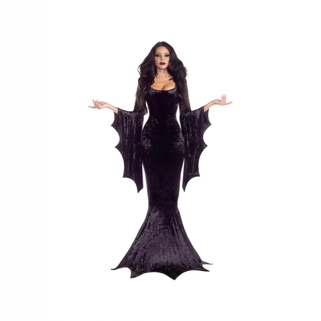 European And American Halloween Bat Witch Ghost Bride Costume Gothic Witch Vampire Masquerade Long Dress Performance Costume