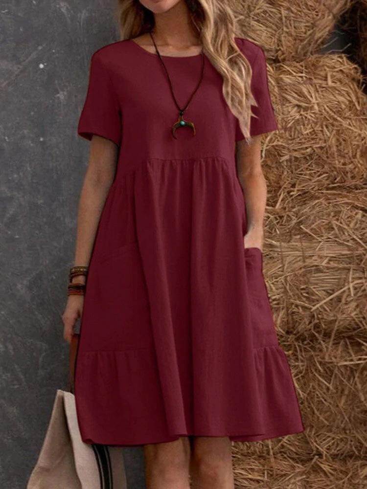 Vintage Women Linen Cotton Dress