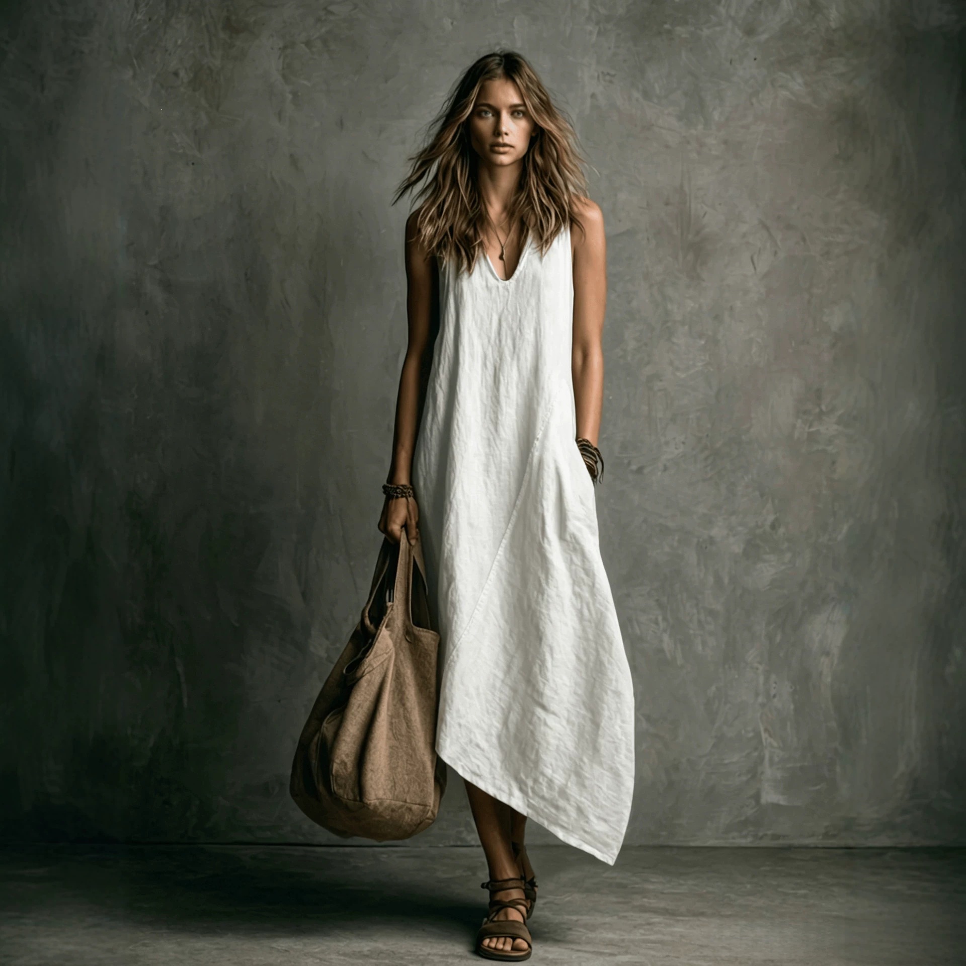 Fashion Spliced Sleeveless Vacation Tyle Tank Maxi Dress With Pockets