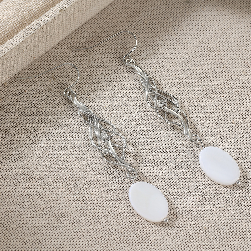 Vintage White Oval Stone Filigree Drop Earrings Silver Tone Brass Women Boho Party Fashion Jewelry