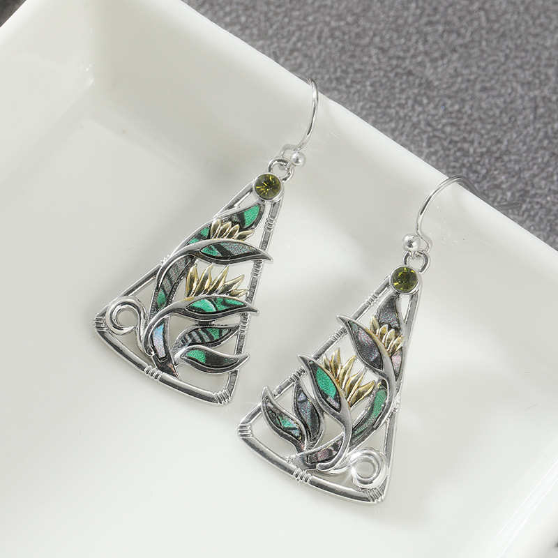 Boucles d'oreilles Triangle Vignoble Vintage Feuille Laiton Argenté Femmes Boho Artistique Fête Mode Bijoux
