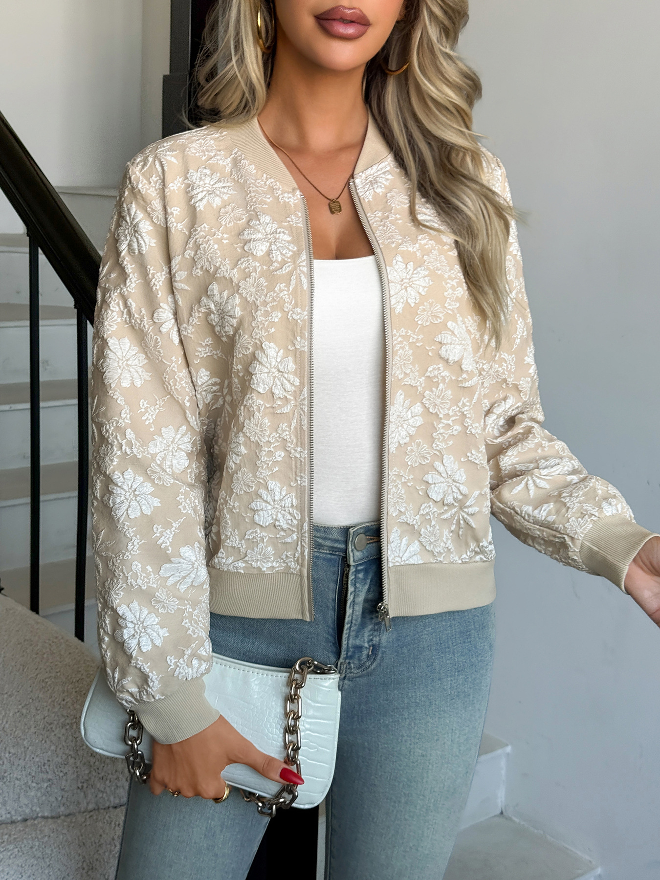 Spring and Autumn New Jacquard Zipper Jacket