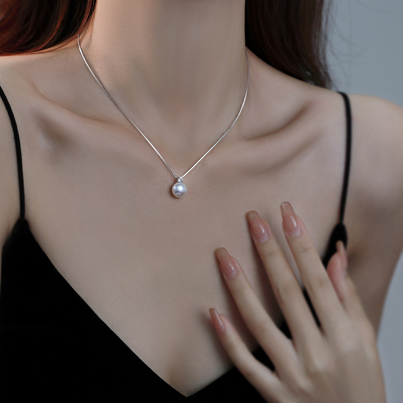 S925 Silver Pure Silver Natural Freshwater Pearl Necklace For Women, Same Style As Princess Diana, High-End Versatile Pendant Clavicle Chain