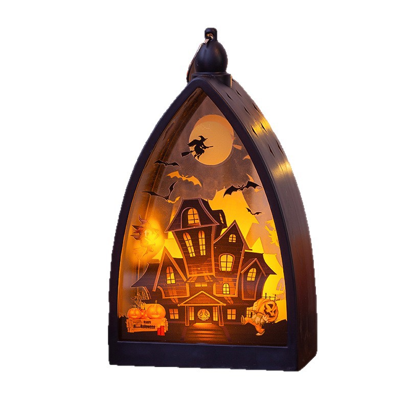 Halloween Pumpkin And Skull Lantern, 16cm