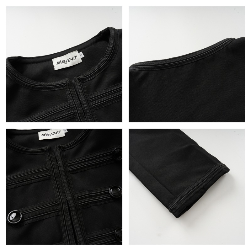 Military-Style Round Neck Cropped Jacket