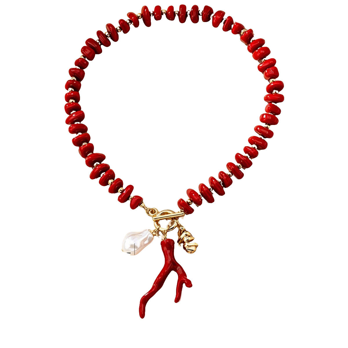 Coral Pendant Woven Necklace
