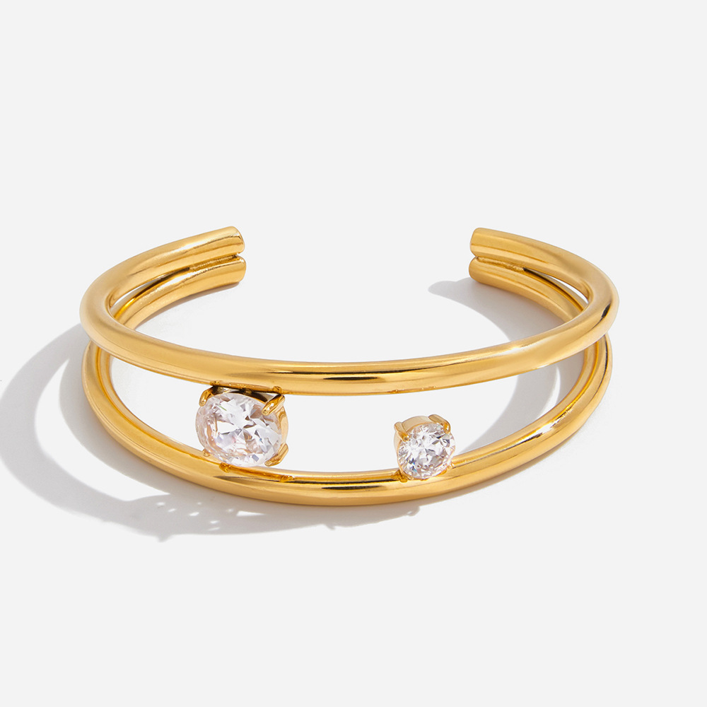 Steel Zircon Bracelet, Non-Fading Hand Jewelry, Accessible Luxury Bracelet, Gold Stainless Steel Jewelry, High