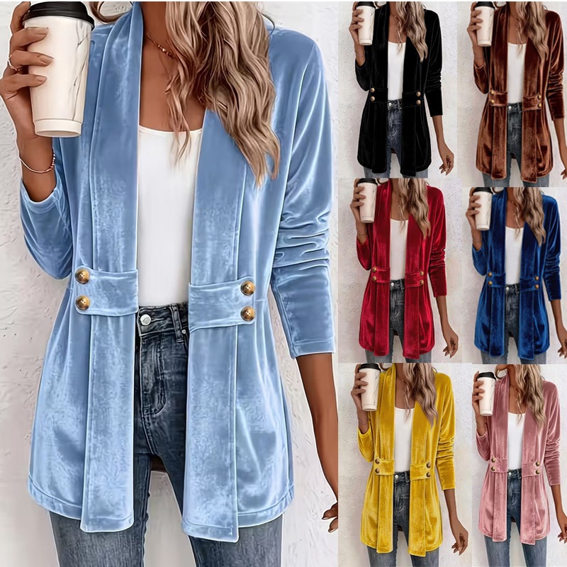 Women Velvet Open Front Cardigan Long Sleeve