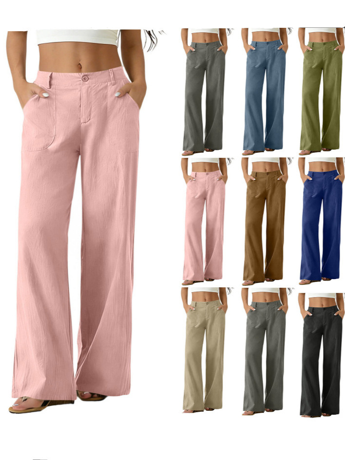 European And American Cross-border Women's Clothing  Women's Formal Suit Pants With Elastic Waistband, Patch Pockets, Solid Color, Single-button Trousers