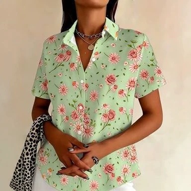 Casual Short-Sleeved Floral Tops and Shirts