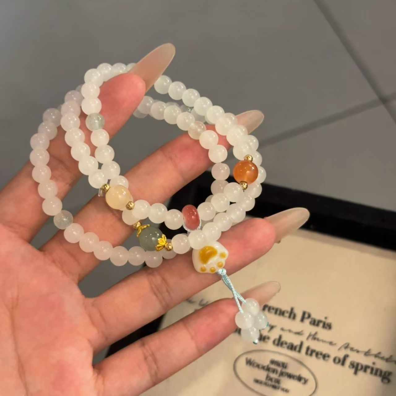 New Chinese Style Three-Circle Tianshan Green Bracelet Women's Cat Claw Lotus Pendant Bracelet Simple Niche Fresh Bracelet product image