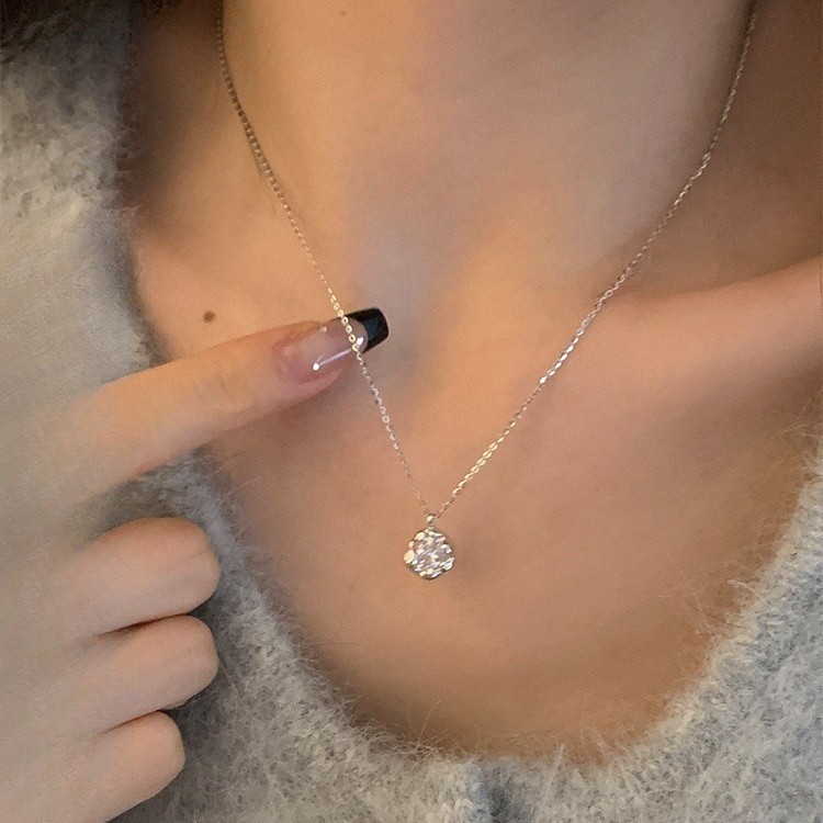 S925 Sterling Silver Asymmetrical Lava Zircon Necklace Personalized  Diamond Pendant Simple Cold Style High-End Accessories For Women