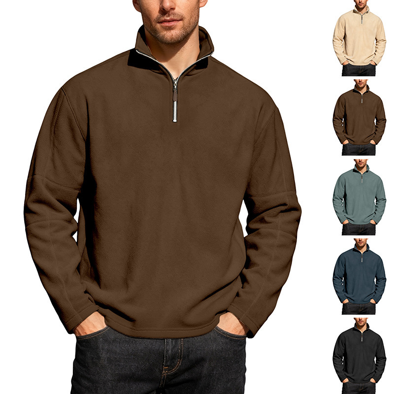 Jachetă europeană și americană de toamnă și iarnă cu guler semi-zip, din lână, cu mâneci lungi, cu mâneci lungi, cu un strat de bază, cu un stil cald pentru