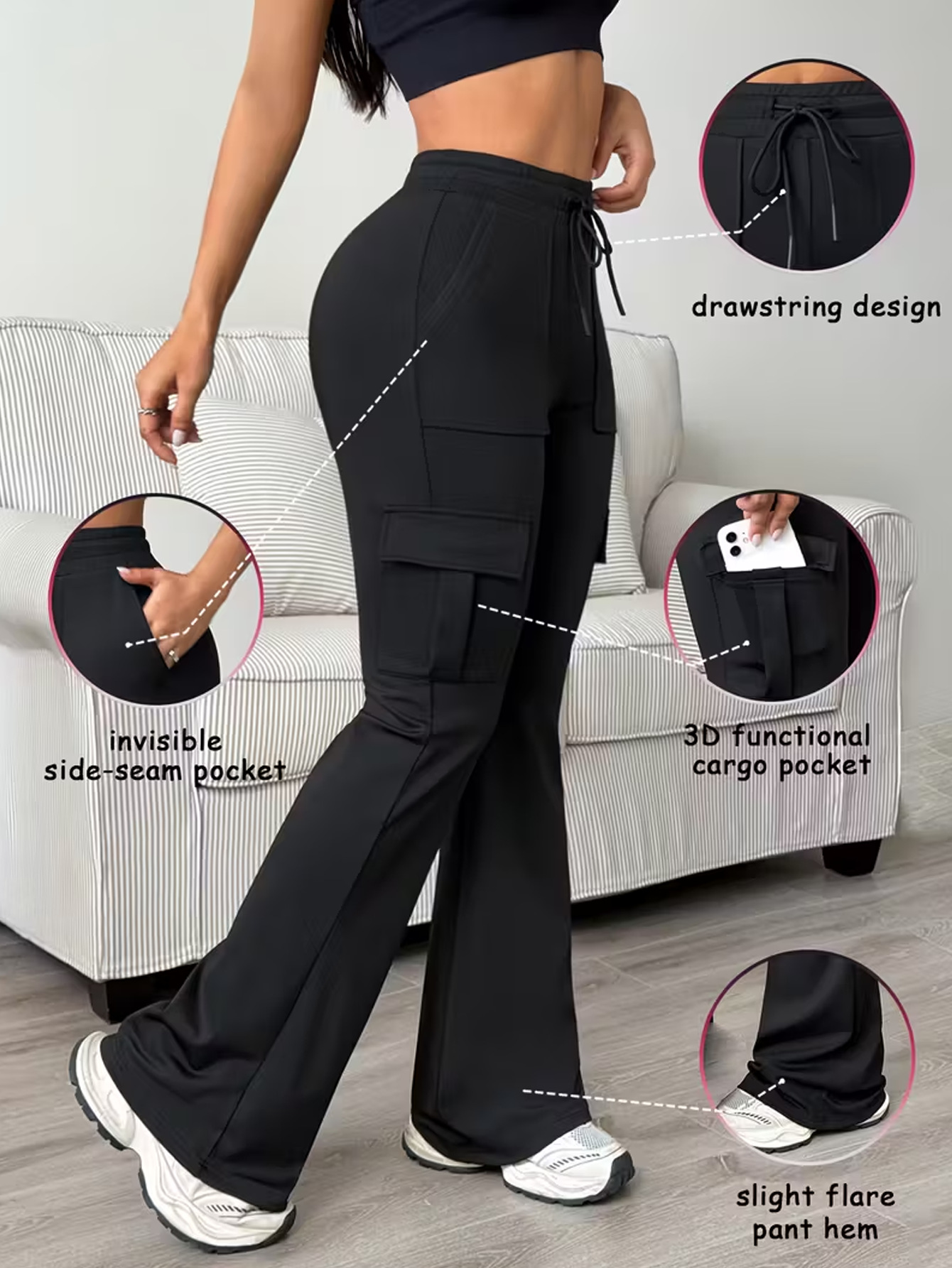 European And American Style High-Waisted Drawstring Flared