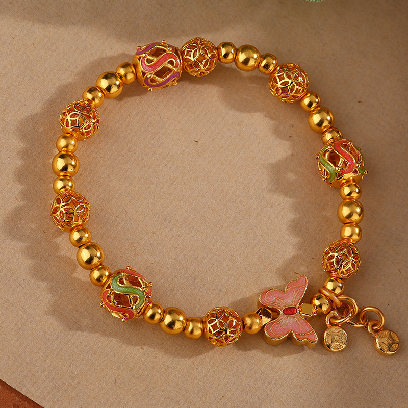 Cross-Border European And American New Retro Electroplated 18K Gold Transfer Bead Butterfly Bracelet Women's B