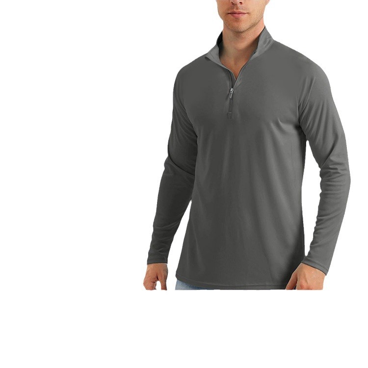 European And American Autumn And Winter Stand-Up Collar Half-Zip Long-Sleeved Sweatshirt For Men Outdoor Running Sports Quick-Drying Pure Color Fitness Breathable T-Shirt