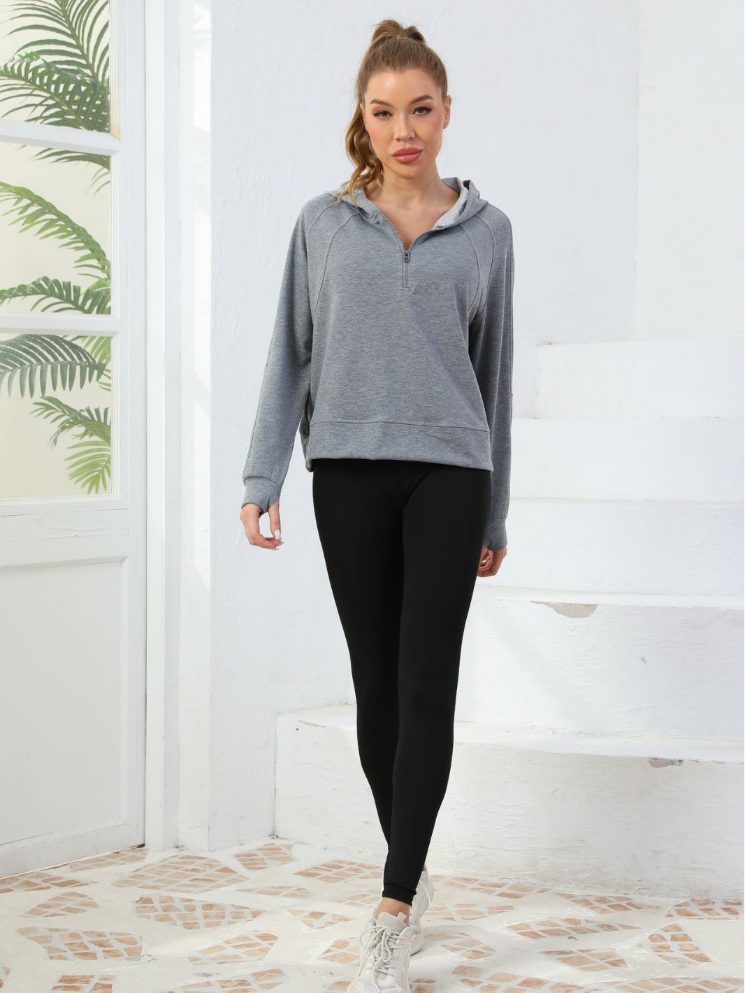 Cross-Border Spring And Summer New Half-Zip Sweatshirt Women's Hoodie Loose Trendy Pure Cotton Casual Hooded Fitness Wear Yoga Trend — image 5 of 7