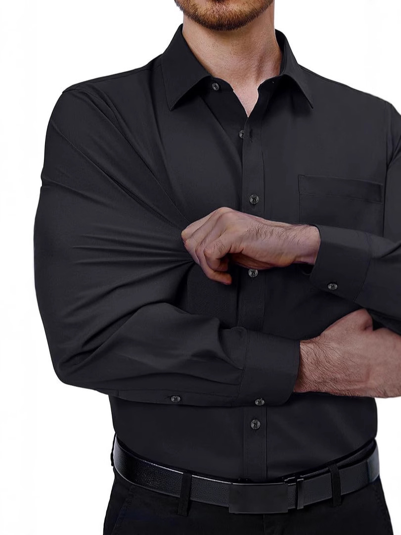 Amazon Buckle Four-sided Shirt Men's Dress Shirt Long-sleeved Solid Color Shirt Business Casual Men's Shirt