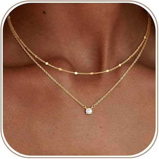 Womens Simple Double Layer Pendant Choker Necklace