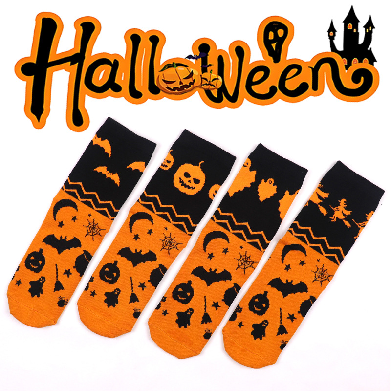 In Stock New Halloween Gift Socks Autumn And Winter Men's And Women's Long Cotton Socks Cross-border Couple Casual Funny Socks