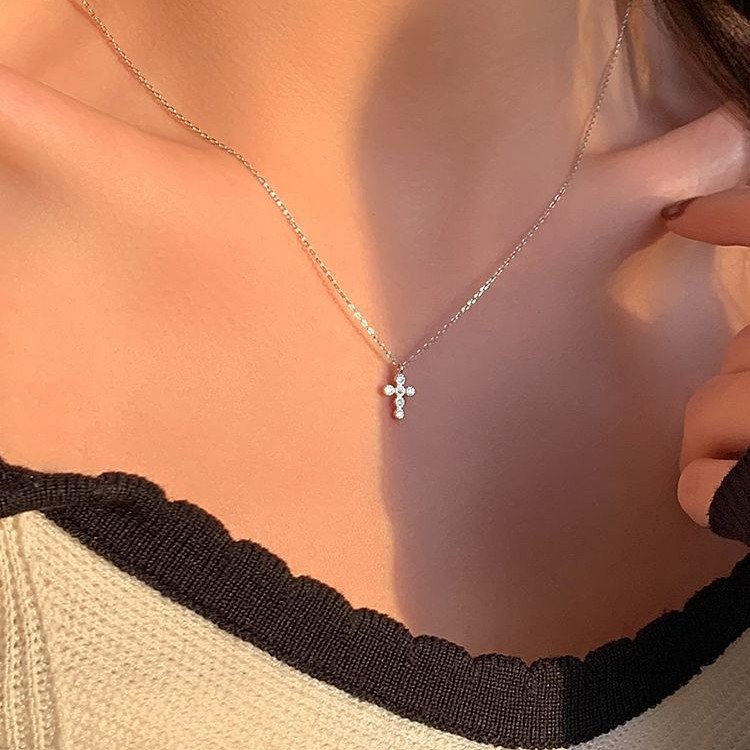 Exquisite Mini Full Diamond Cross Necklace For Women Veate Accessible Luxury High-End Pendant Niche Design Clavicle Chain