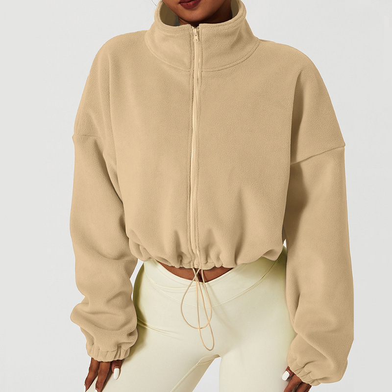 Winter Fleece-lined Thickened Sports Jacket Women's Olympic Grain Fleece Collar Top Loose Sweatshirt Outdoor Fitness Casual Jacket — image 3 of 9