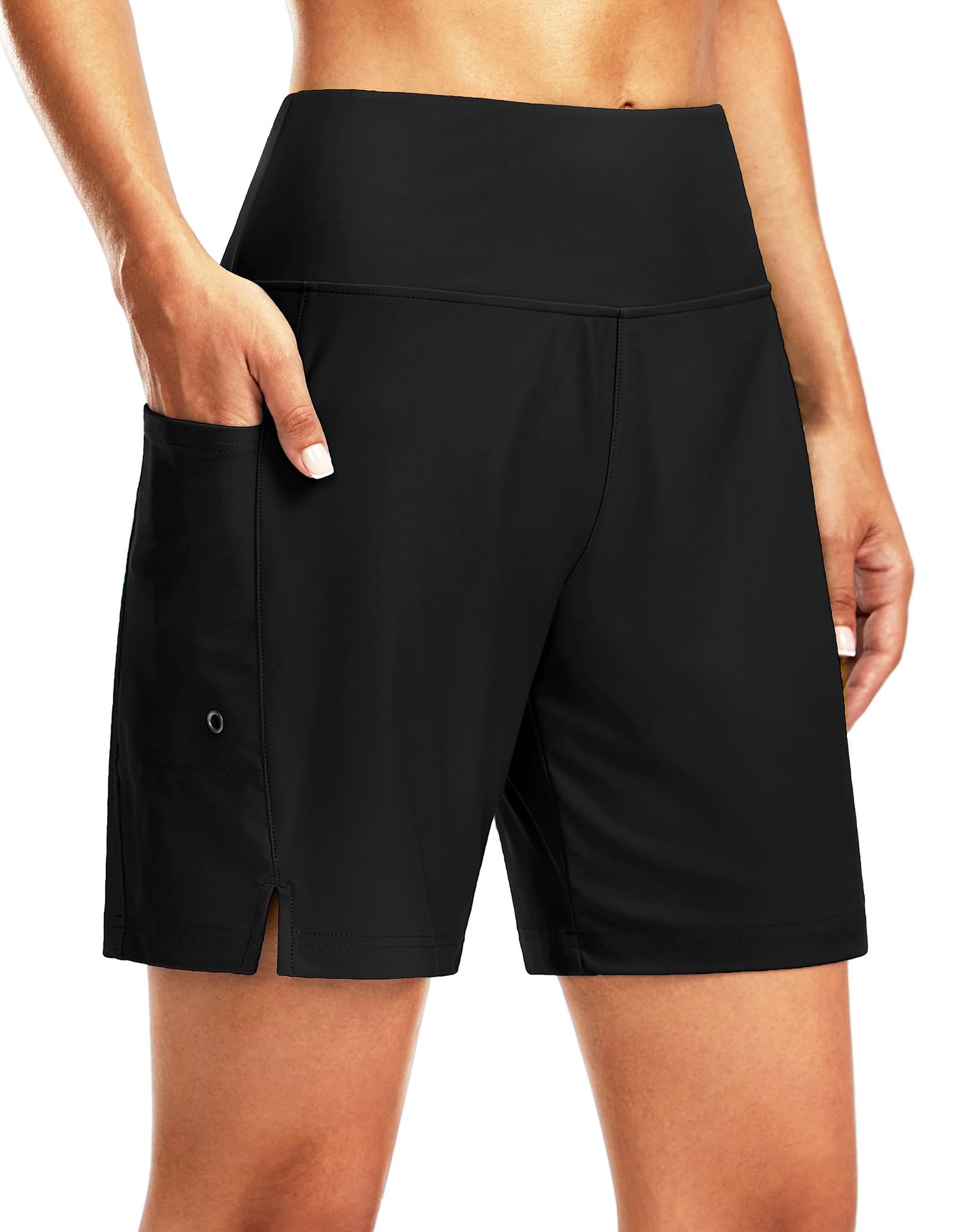 Cross-border Amazon Women's Flat-angle Split Sports Casual Shorts High Waist Belly-closed Quick-drying Loose Elastic Beach Pants