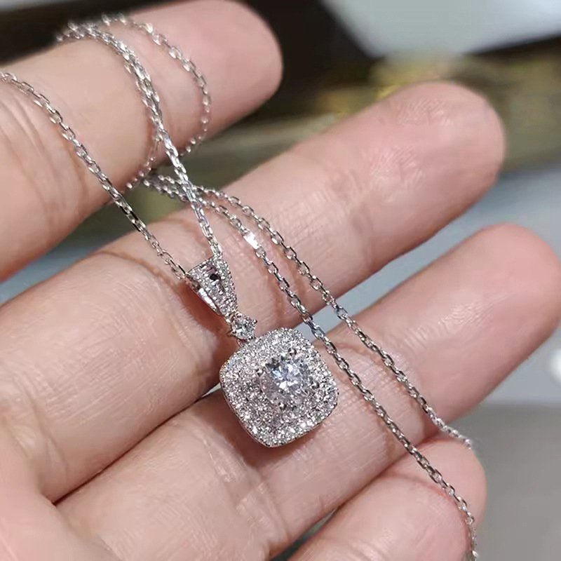 Huitan Temu New Bridal Shiny Necklace Women's Accessible Luxury Style Square Fat Geometric Jewelry Manufacturer Wholesale High-End