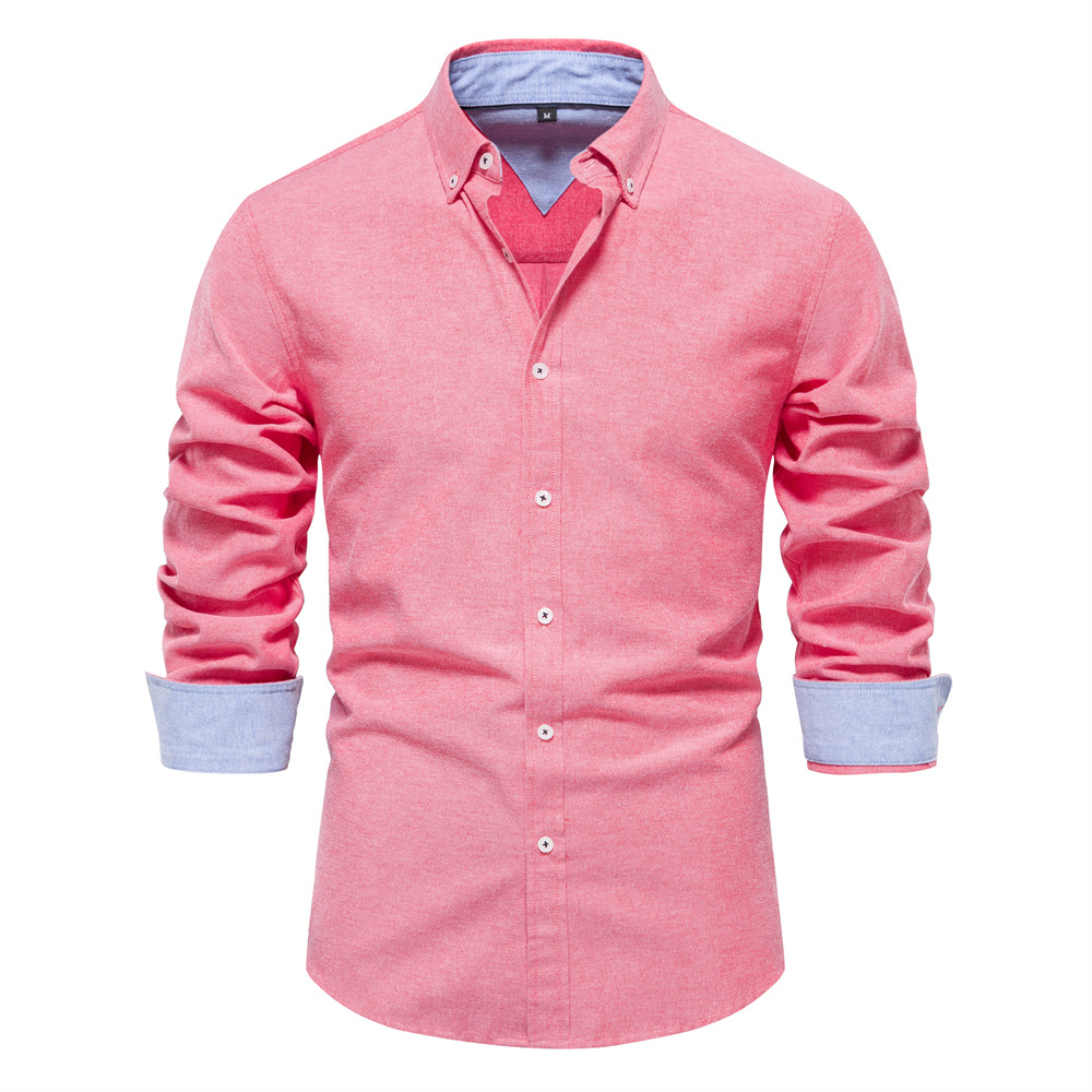 Autumn 2026 New Cross-border European-size Slim-fit Shirt Men's Casual All-match Fashionable Solid Color Long-sleeved Shirt Men's Wear