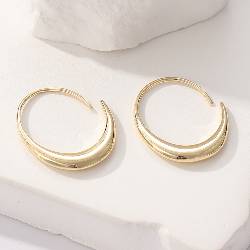 Minimalist Large Crescent Hoop Earrings Gold Tone Brass Women Statement Daily Party Fashion Jewelry Elegant