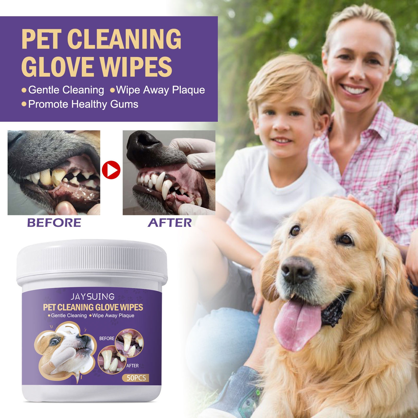Jaysuing Pet Refreshing Glove Wipes Pet Interdental Care Gentle Refreshing Teeth Fragrance-Enhancing Wipes